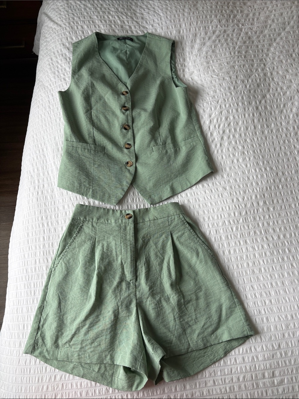 Sage Green High-Waist Vest and Shorts Size S